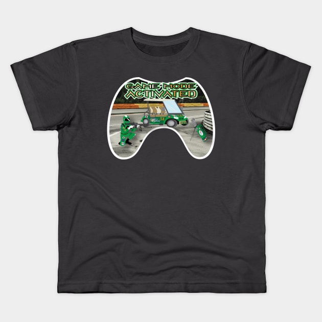 Green Race Track Game Mode Activated White Trim Kids T-Shirt by Sublime Expressions